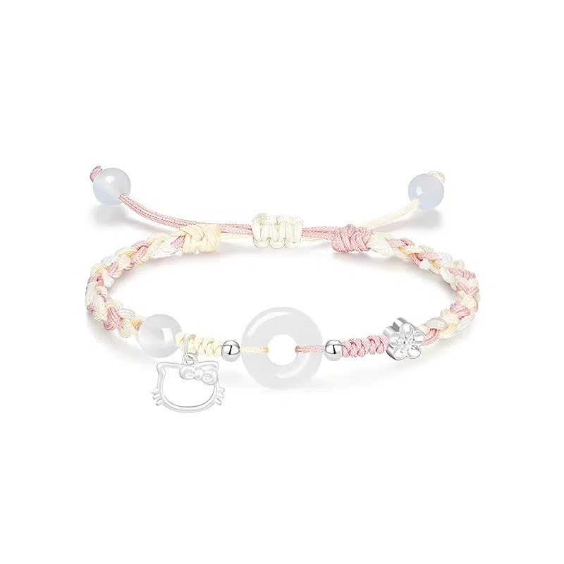 【足银999|招财猫咪】 岁月静好 萌趣灵动小猫卡通招桃花小众高级好运手饰约会惊喜甜蜜饰爱平安扣纳福一对可调节 琉璃 手绳 男女同款情侣款