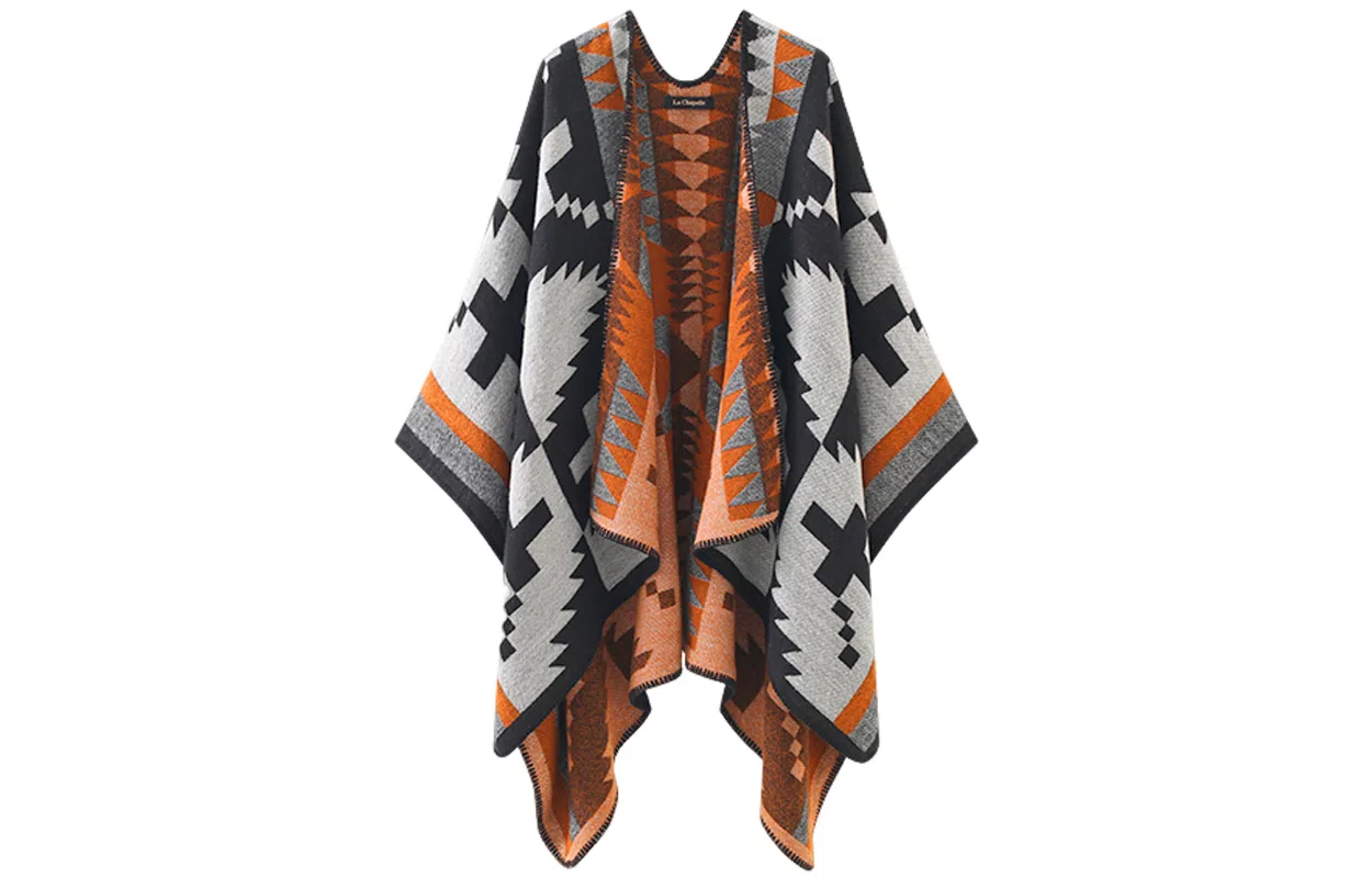 优幽兰 复古氛围感小众民族风斗篷时尚百搭高级感防风防寒撞色披风办公室空调房保暖毛毯旅游拍照打卡穿搭 腈纶 披肩 女款