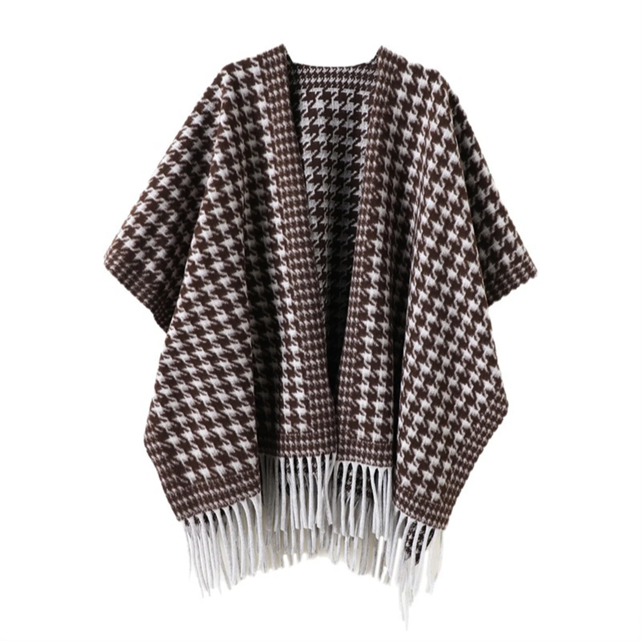 心水好物 经典千鸟格秋冬季双面外搭仿羊绒高级感保暖流苏斗篷 聚酯纤维 披肩 女款