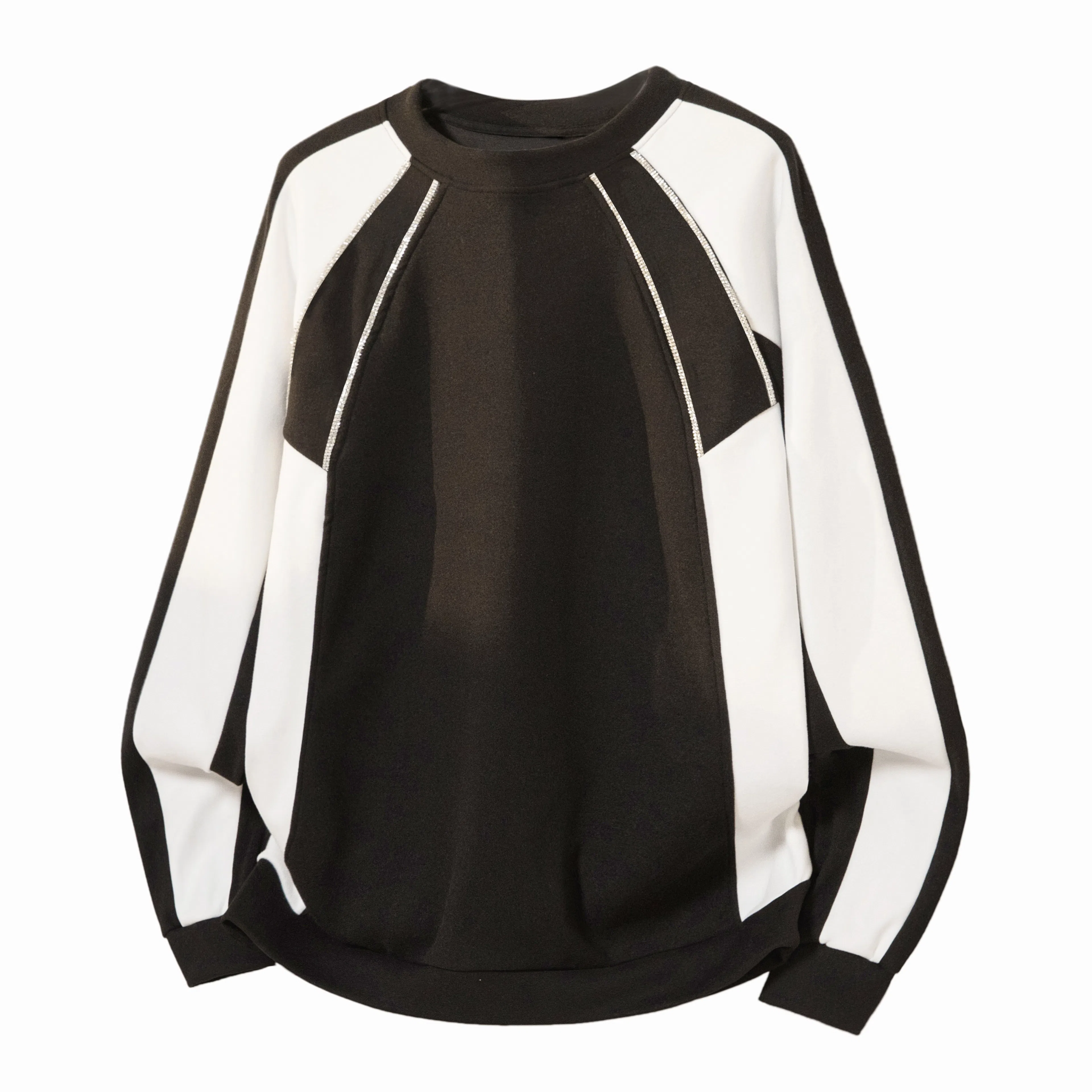 【M-8XL撞色闪耀钻石】布客行 美式复古高街潮牌明线拼接条纹落肩长袖外穿加绒加厚轻奢老钱港风宽松舒适重工重磅华棉百搭卫衣 男女同款