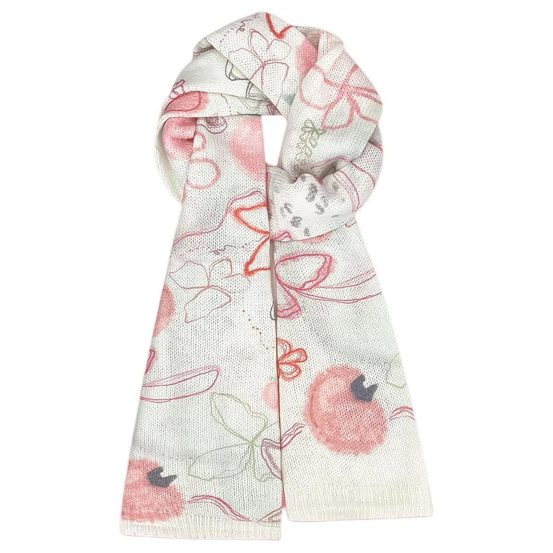 木林森 手绘插画涂鸦卡通薄款可爱毛绒百搭针织围脖 腈纶 绒线围巾 男女同款情侣款