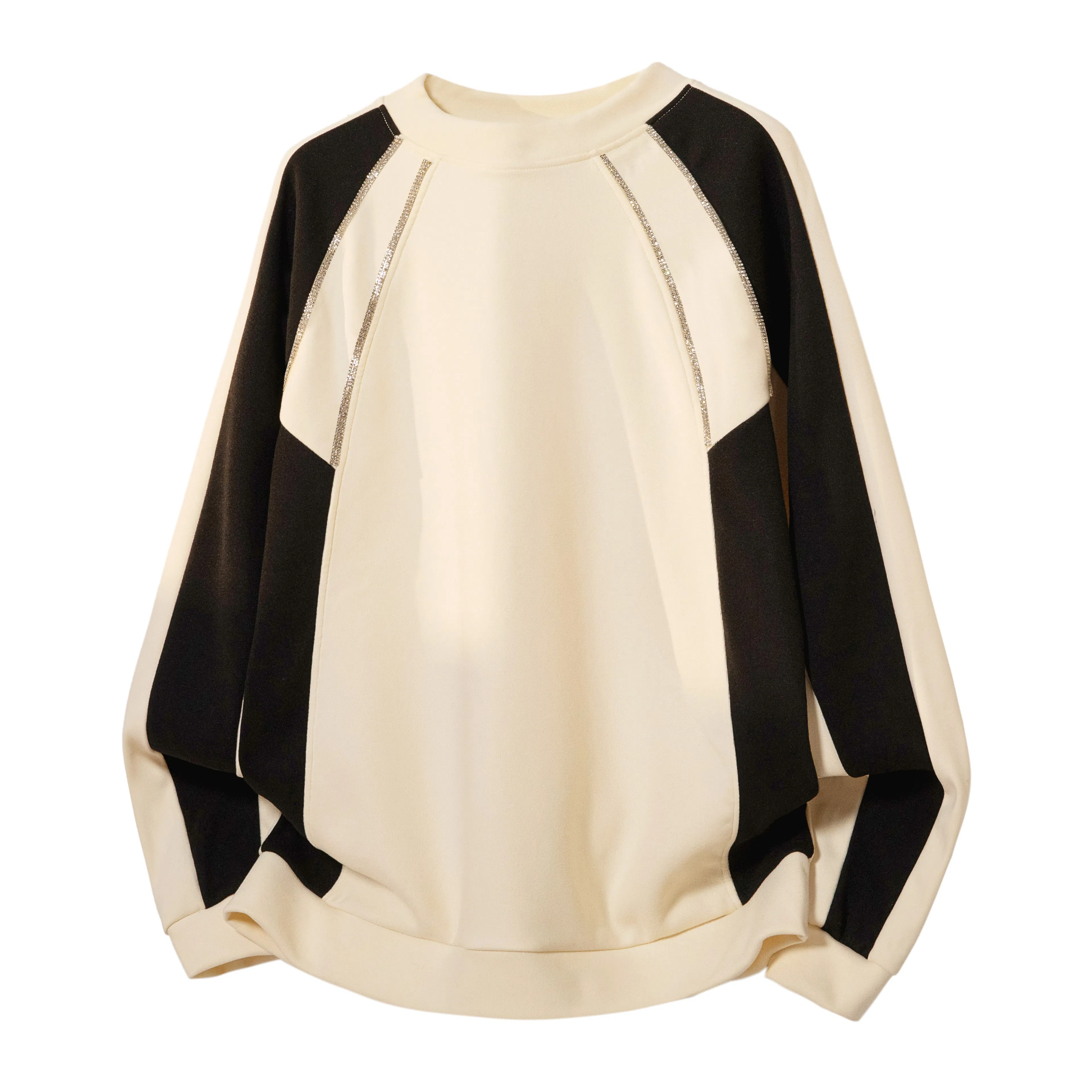 【M-8XL撞色闪耀钻石】布客行 美式复古高街潮牌明线拼接条纹落肩长袖外穿加绒加厚轻奢老钱港风宽松舒适重工重磅华棉百搭卫衣 男女同款