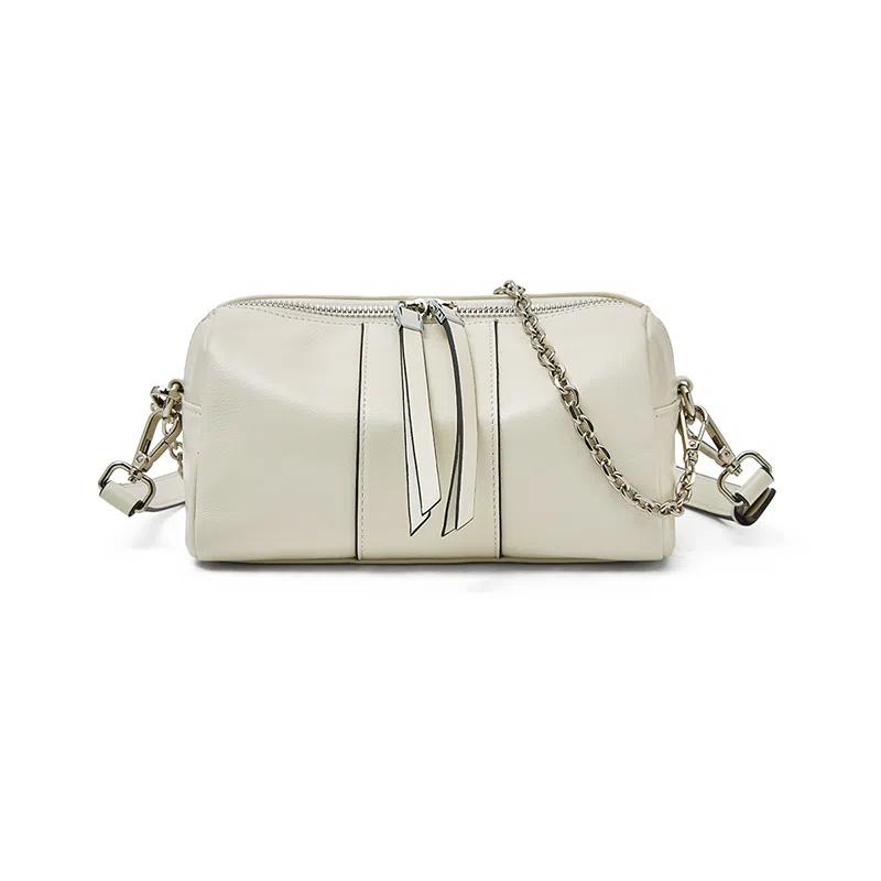 老人头 时尚百搭日常通勤上班小众设计高级质感斜挎包 牛皮革 单肩包 女款 黑色/米白色/灰色