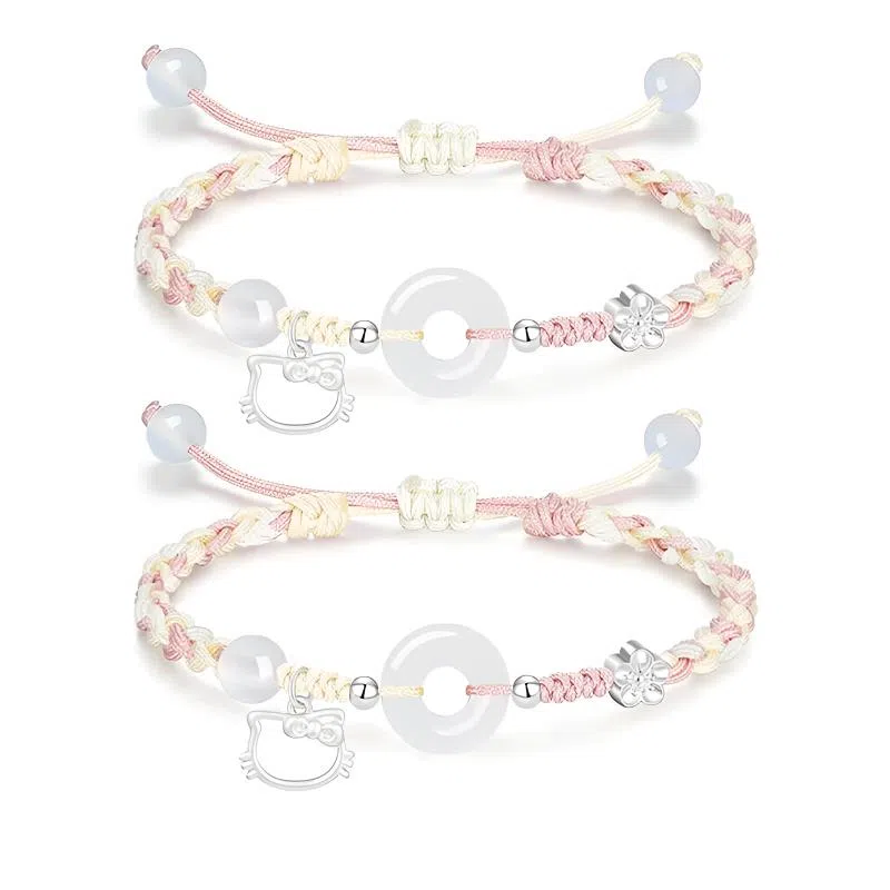 【足银999|招财猫咪】 岁月静好 萌趣灵动小猫卡通招桃花小众高级好运手饰约会惊喜甜蜜饰爱平安扣纳福一对可调节 琉璃 手绳 男女同款情侣款