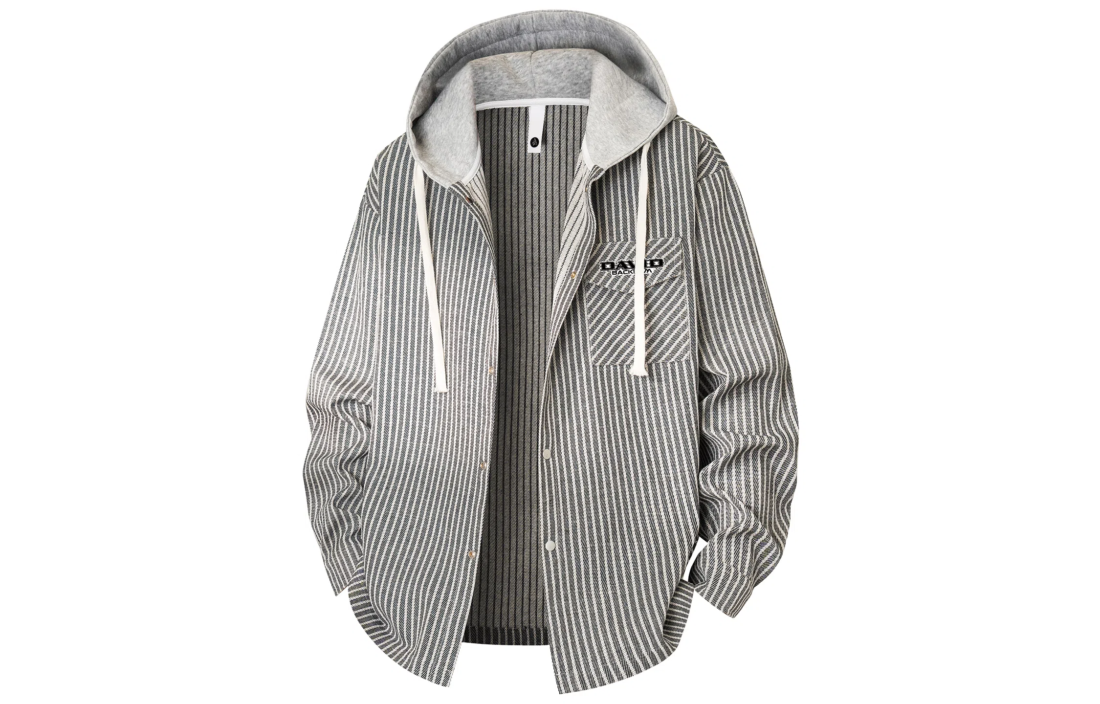 大卫贝肯 美式复古高街条纹假两件连帽单排扣学院风开衫休闲百搭防风保暖不易起球时尚宽松舒适日常通勤学生上班族外套夹克 男女同款