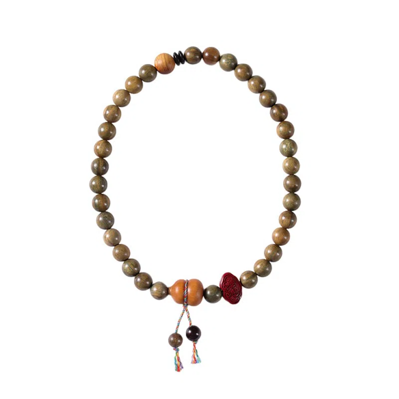 聆听花开 文艺新中式国风气质手持复古民族风小众轻奢高级感优雅国潮双圈葫芦祥云锁盘玩手捻串 福禄吉祥 绿檀 木作手串 男女同款情侣款