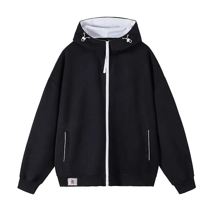 【dme】 日式双色拼接复古简约连帽上衣长袖口袋拉链休闲保暖情侣重磅潮牌水洗港风宽松抽绳双面秋季卫衣 男女同款