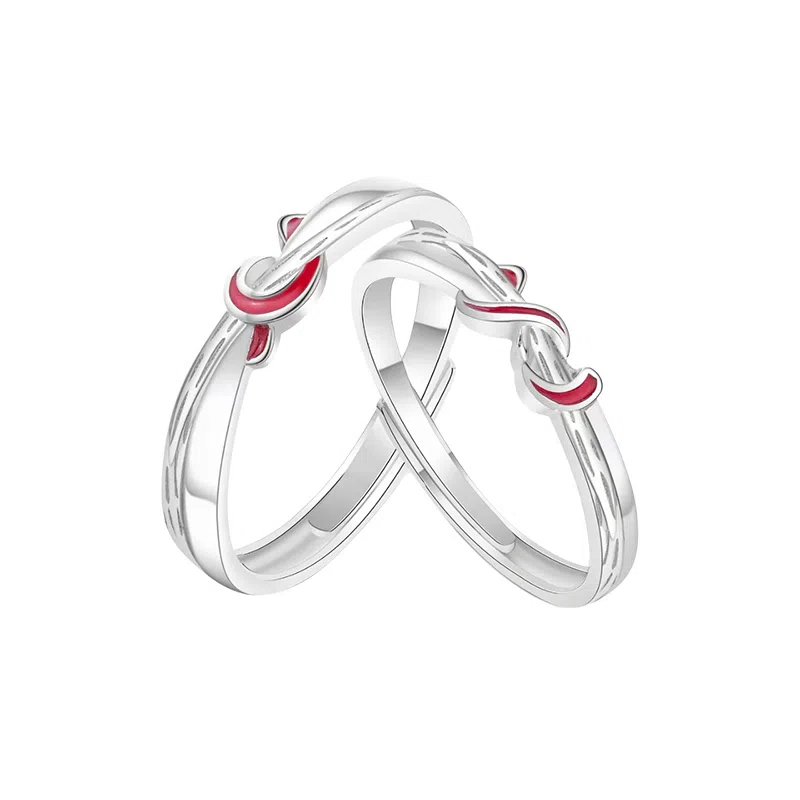 【足银999】 七好美银 月老一线牵对戒 红绳相系 缘定三生 轻奢小众开口可调节 浪漫约会告白纪念礼盒 高含量银 纯银戒指 男女同款情侣款