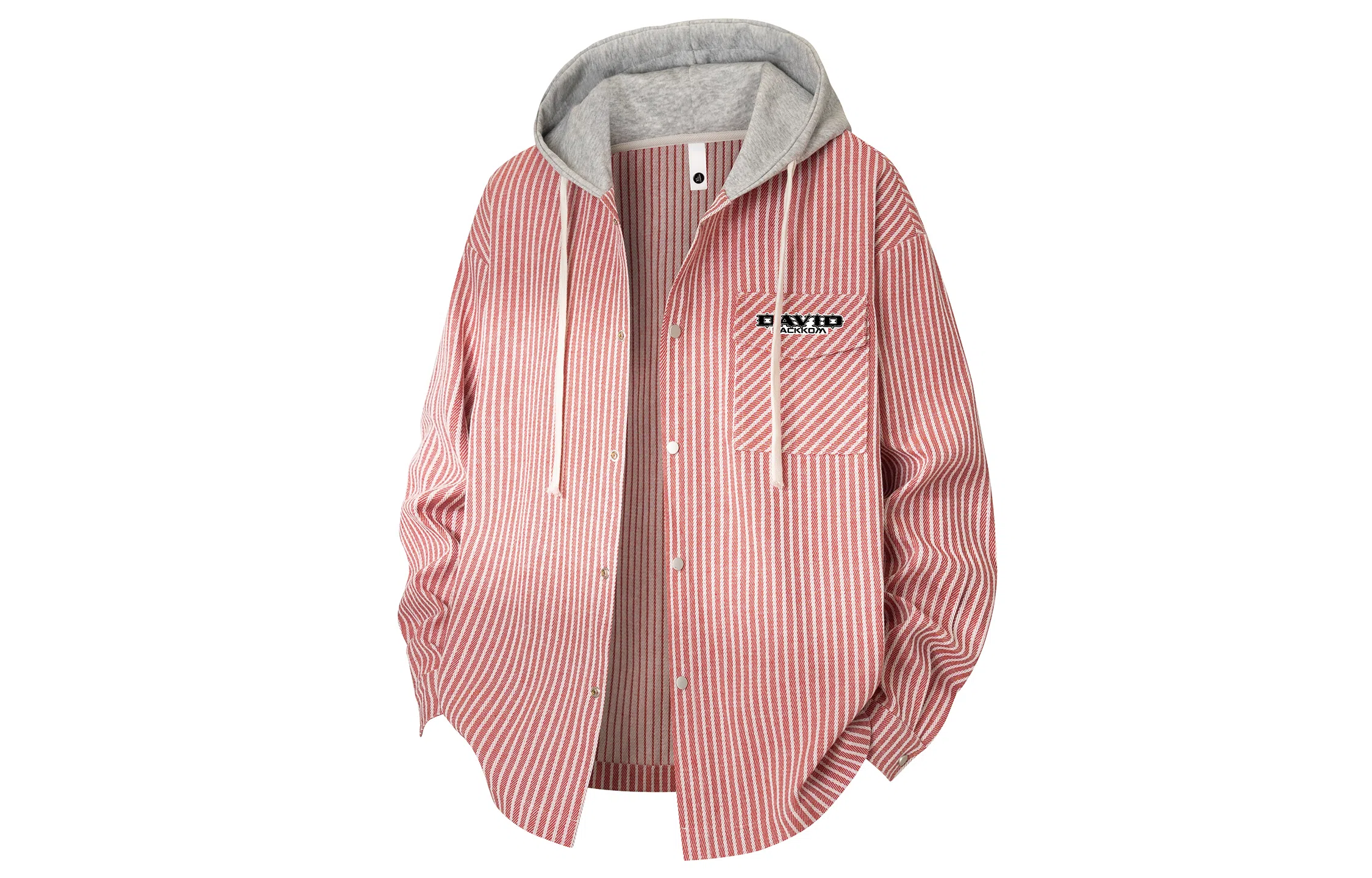 大卫贝肯 美式复古高街条纹假两件连帽单排扣学院风开衫休闲百搭防风保暖不易起球时尚宽松舒适日常通勤学生上班族外套夹克 男女同款