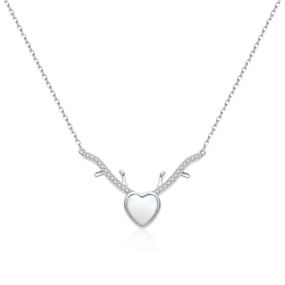 【S925纯银 高品质】 七七银饰 爱心 心动轨迹 在逃公主甜美设计 大颗鹿角爱心 浪漫星球甜蜜守护 恋爱频率锁骨链 恋爱告白 玉髓 项链 女款