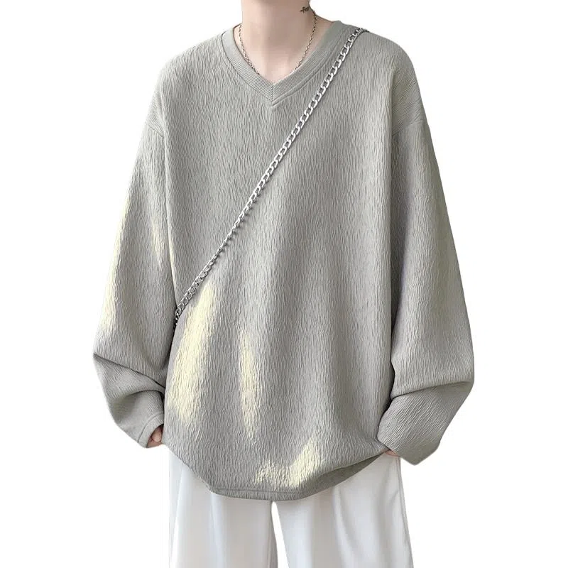 尘映 美式复古高街简约基础款早秋纯色圆领宽松休闲打底衫户外潮牌百搭青少年学院风套头插肩长袖卫衣 男女同款