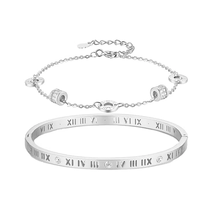 【S999纯银&转运小蛮腰】 银彦 在逃公主 叠戴双层套装 罗马数字 精致轻奢小众 闪耀百搭设计感显气质 表白纪念日礼盒 足银 手链 女款