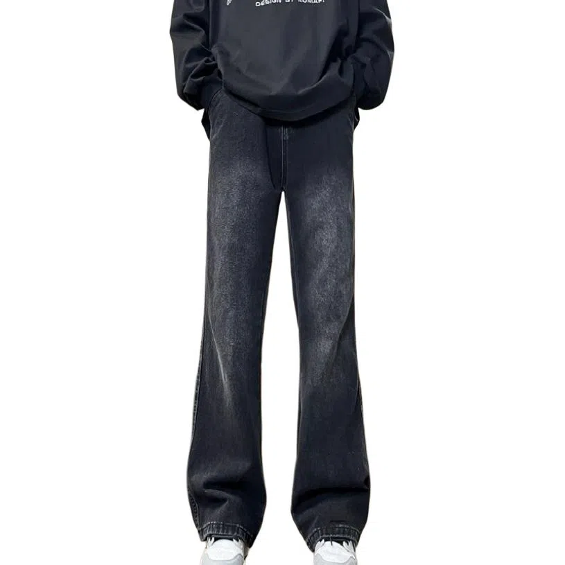 洋气先生 美式高街复古磨白水洗做旧时尚直筒中腰垂感宽松简约休闲百搭柔软亲肤平整抗皱微喇显高显瘦氛围感基础款牛仔裤 男女同款