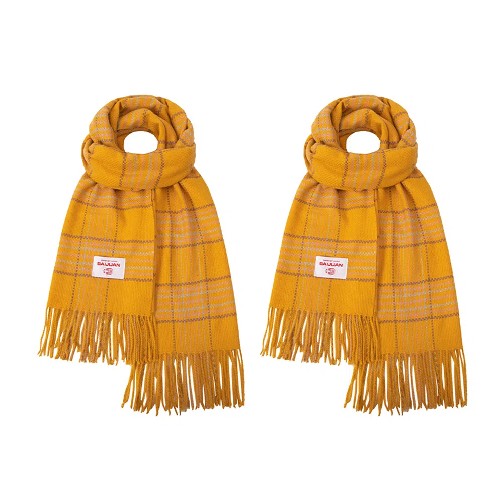 白卷 晚秋文艺气质梭织格子流苏 腈纶 绒线围巾 女款