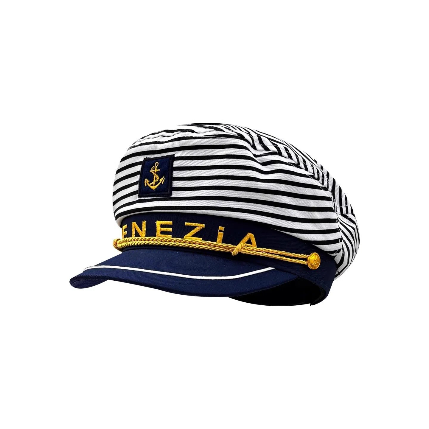 钓鱼熊 英伦复古条纹平顶海军风派对船长百搭显脸小 聚酯纤维 贝雷帽 男女同款情侣款