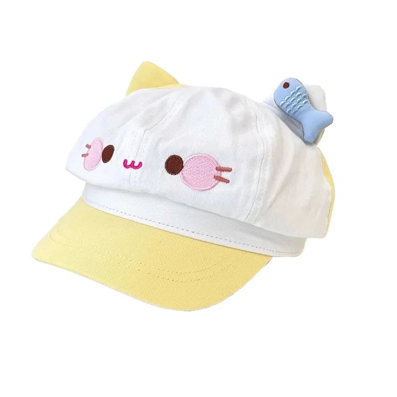 祎步康 可爱卡通小猫耳朵户外甜美大头围显脸小简约 棉 贝雷帽 女款
