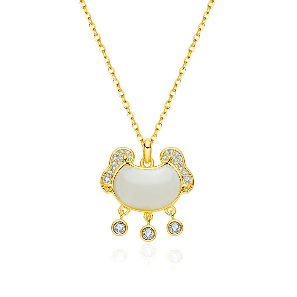 【S925纯银 高品质】 七七银饰 如意长命锁 时尚新中式轻奢小众设计感 复古国风吉祥祥云简约优雅平安锁 好运 玉髓 项链 女款