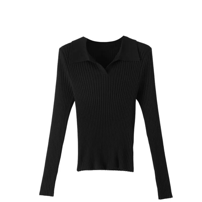 晚白 软糯不扎肤高弹力条纹针织衫 女款