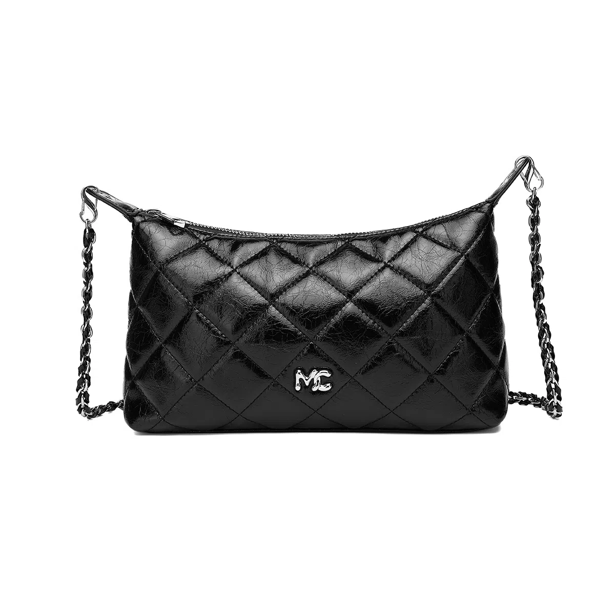 稻草人 菱格气质高颜值链条百搭精致潮流通勤实用小众设计 人造革 斜挎包 常规 女款 米白/黑色