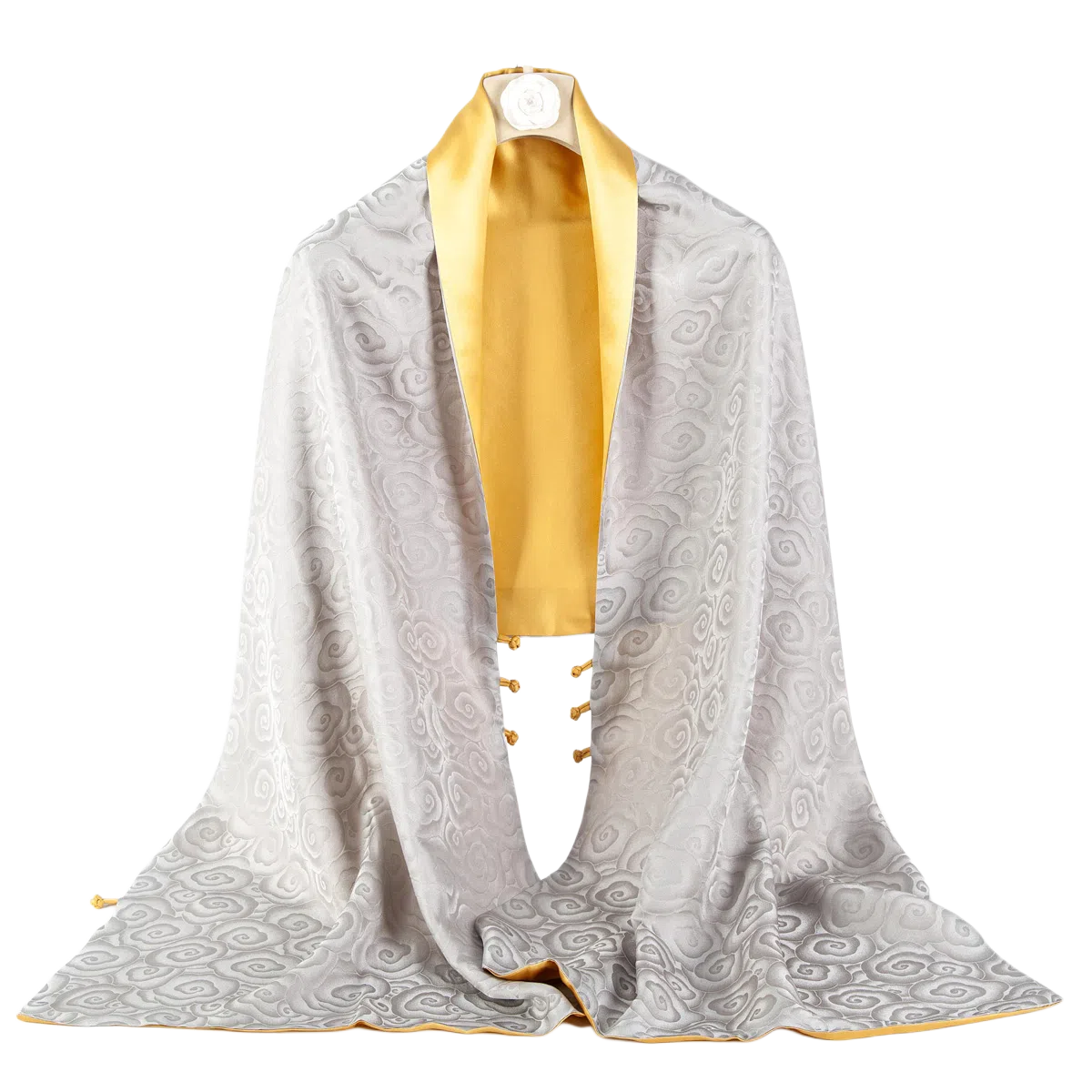 一米画纱 中式国风高级复古盘扣双面提花双层真丝长巾奢华两用 桑蚕丝 丝巾 女款