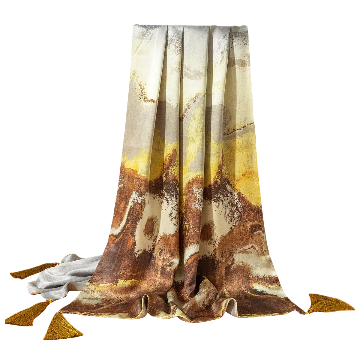 一米画纱 中式轻奢优雅古风时尚挂穗高级感喷绘奢魅系列精致女人味 桑蚕丝 丝巾 女款