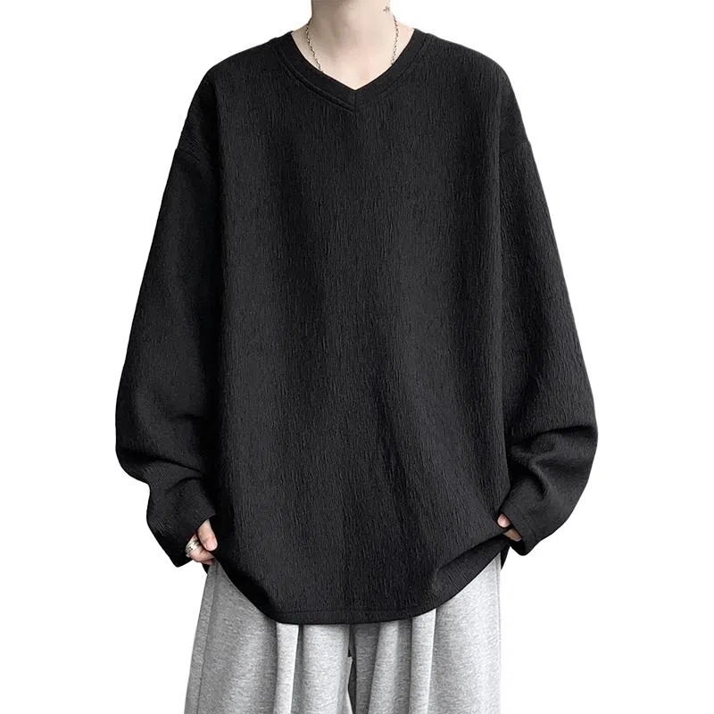 尘映 美式复古高街简约基础款早秋纯色圆领宽松休闲打底衫户外潮牌百搭青少年学院风套头插肩长袖卫衣 男女同款