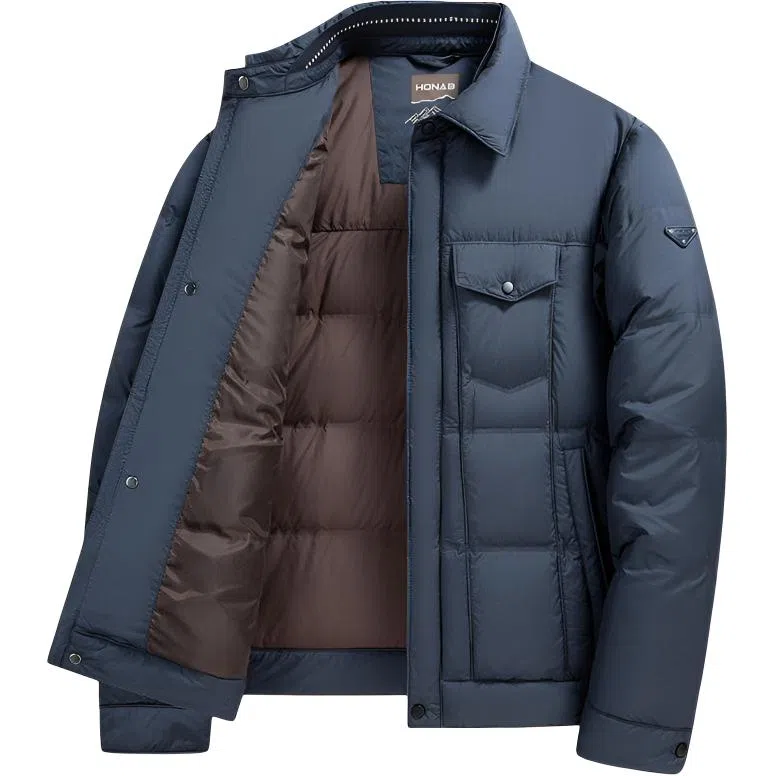 鸭鸭 翻领鸭绒男士冬季保暖韩版休闲户外通勤商务外套防风羽绒服 男款