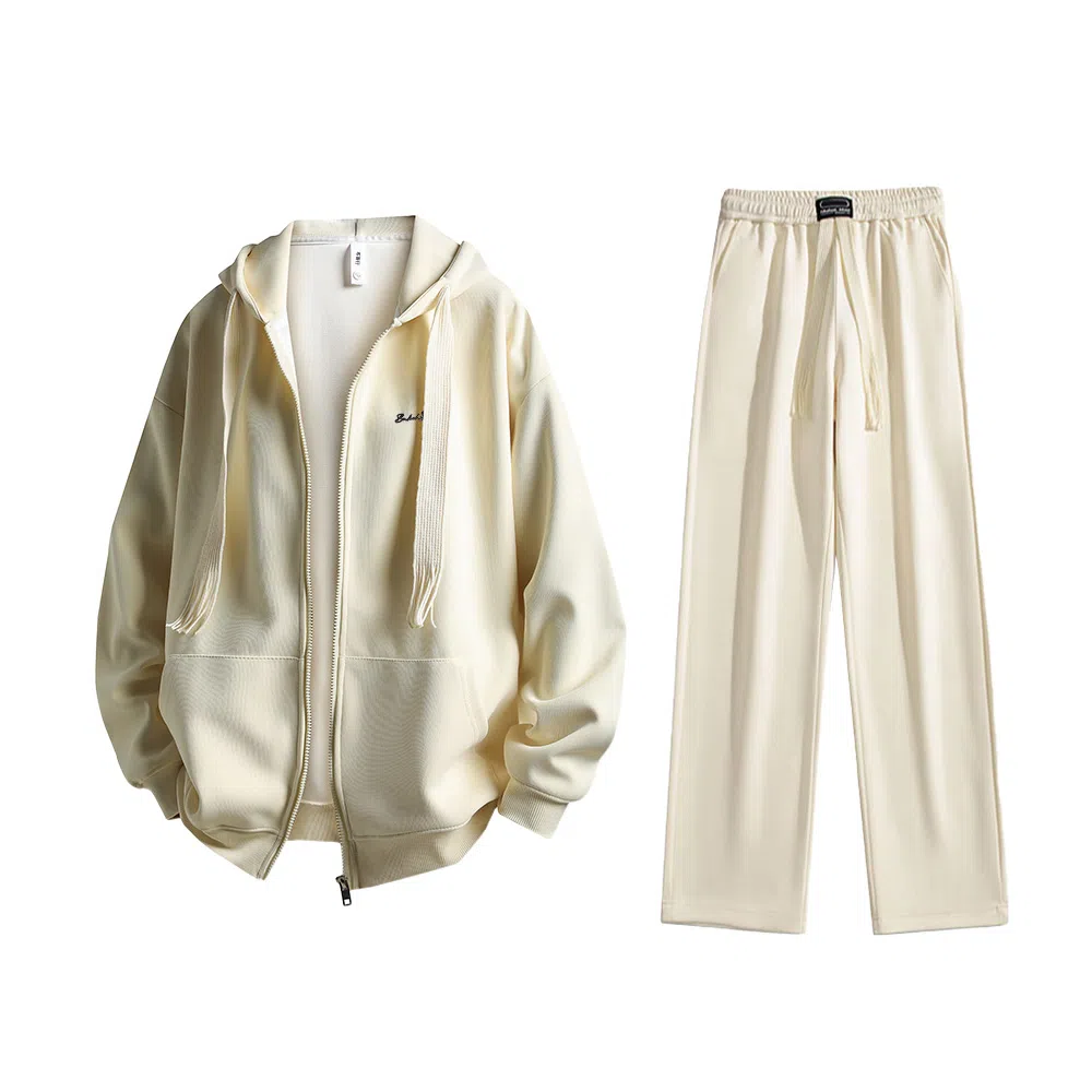 【懒人免搭配】布客行 重磅连帽纯色简约基础款春秋冬季一套开衫针织衫卫衣美式复古高街直筒中腰显高显瘦宽松百搭休闲运动套装 男女同款