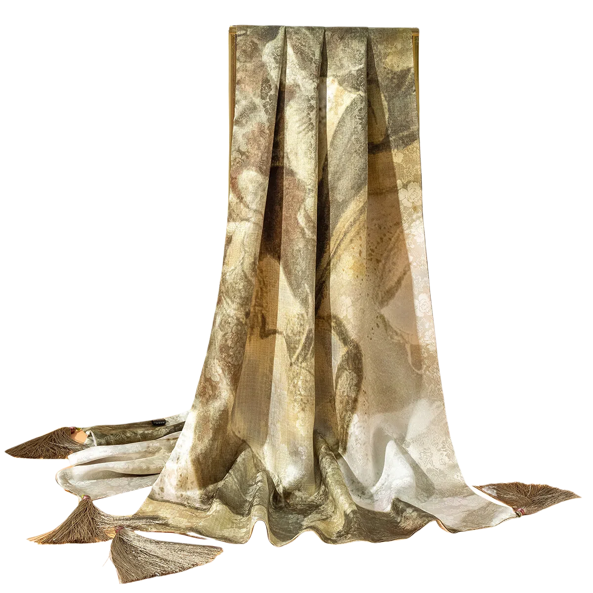 一米画纱 中式轻奢优雅古风时尚挂穗高级感喷绘奢魅系列精致女人味 桑蚕丝 丝巾 女款