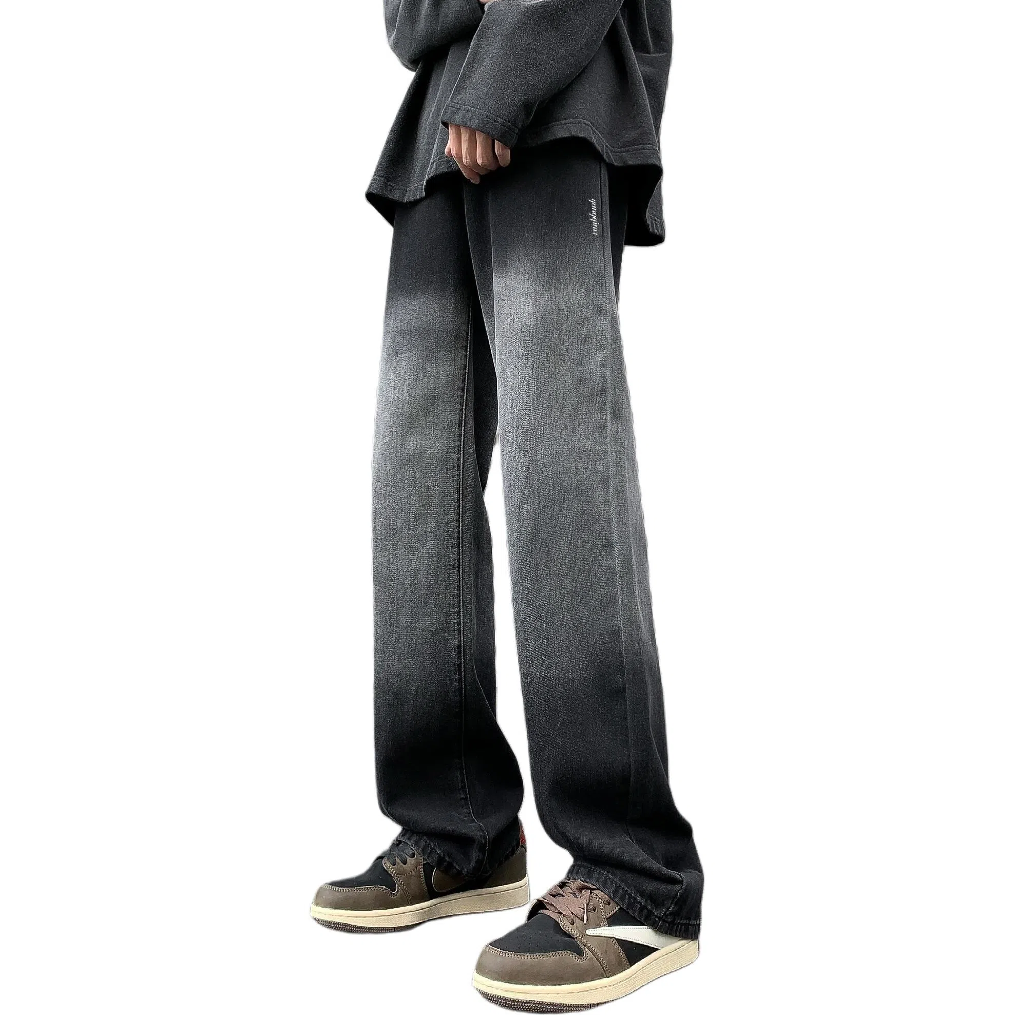 洋气先生 美式简约复古潮流百搭做旧重水洗渐变设计感高街直筒中腰宽松显高显瘦显腿长基础垂感日常居家出行休闲牛仔裤 男女同款