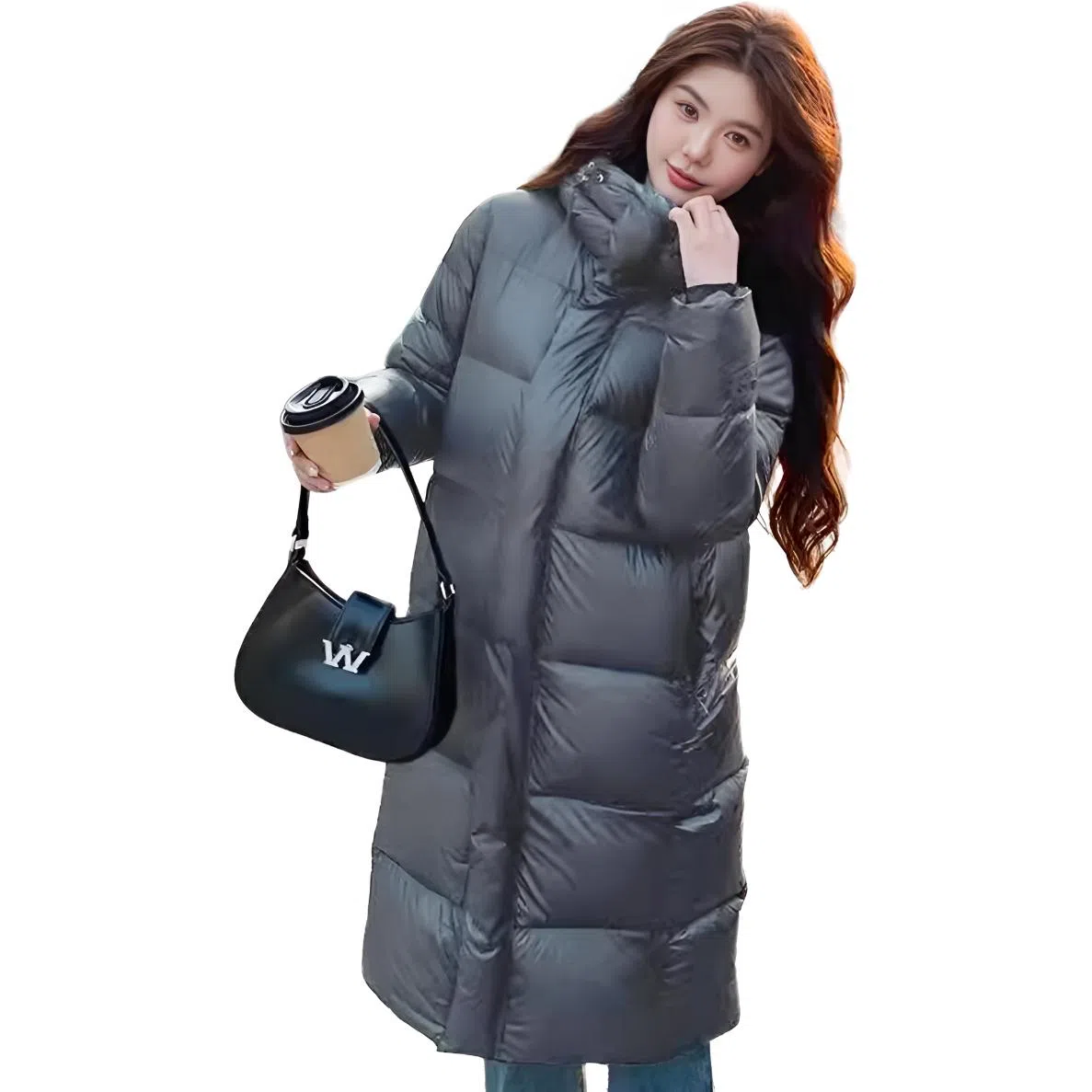 鸭鸭 连帽过膝保暖长款羽绒服 男女同款