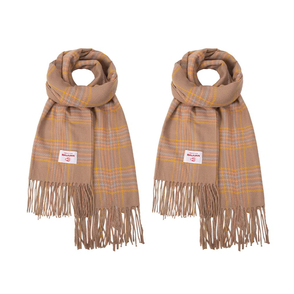 白卷 晚秋文艺气质梭织格子流苏 腈纶 绒线围巾 女款