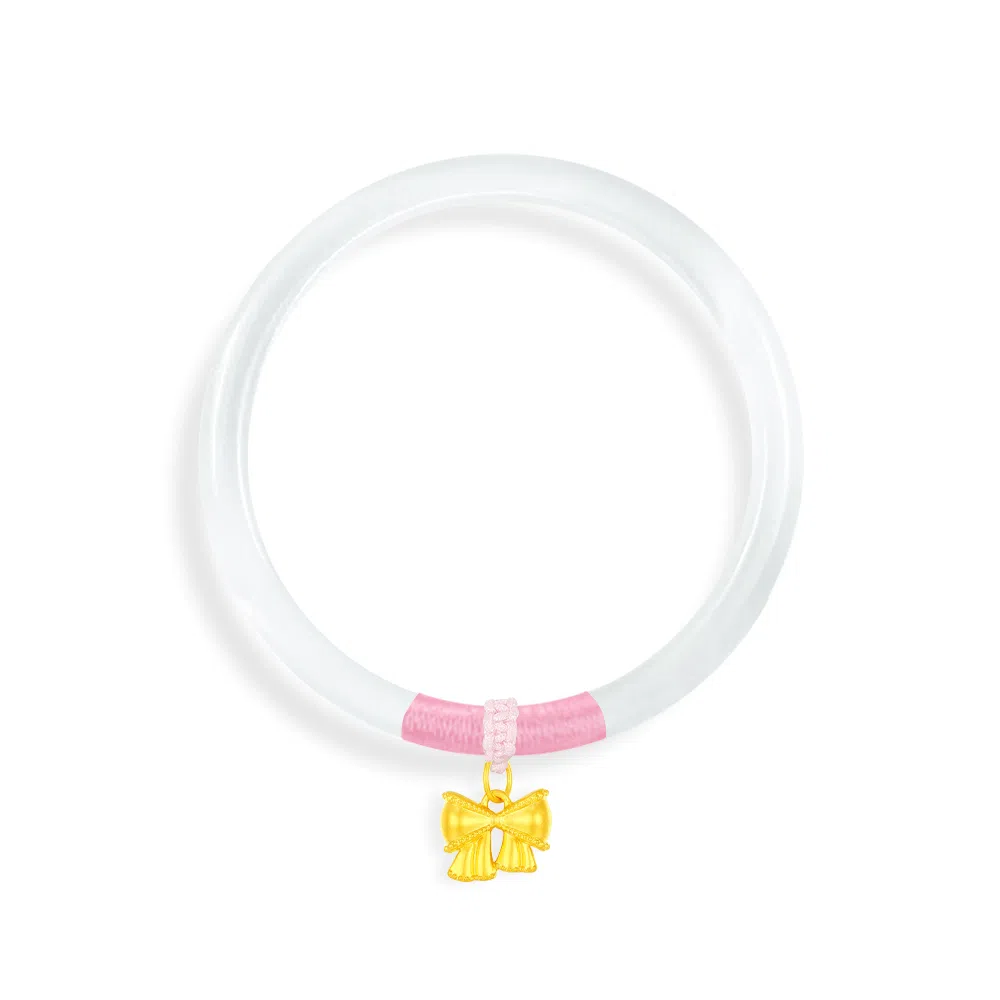 【999足金纯金 在逃公主】 福韵金 六桂福 蝴蝶结轻奢精致甜美温柔粉色新中式国风温婉日常百搭简约#好运 玉髓 手镯 女款