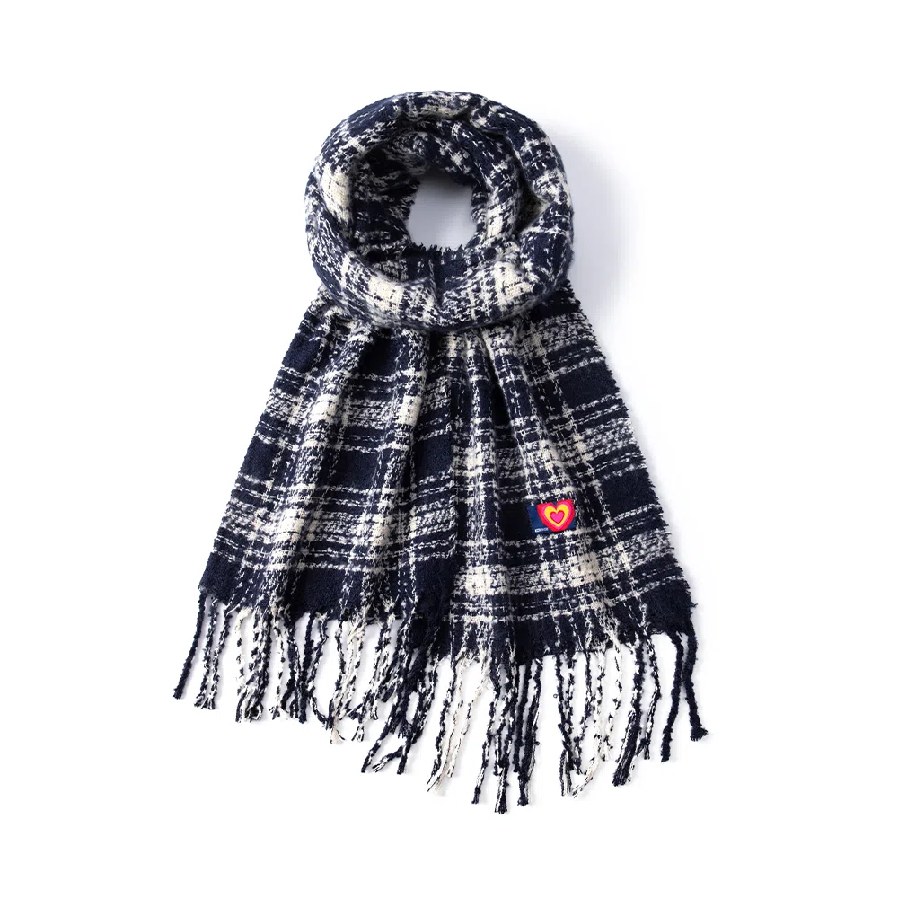 红豆 百搭时尚方块格纹防寒外搭 聚酯纤维 绒线围巾 男女同款情侣款