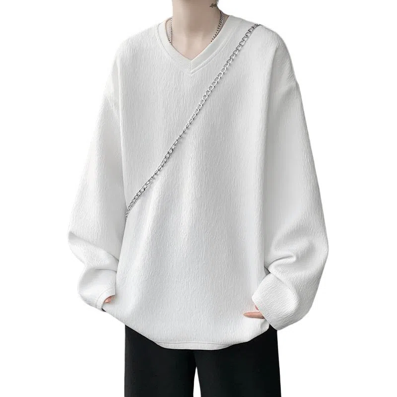 尘映 美式复古高街简约基础款早秋纯色圆领宽松休闲打底衫户外潮牌百搭青少年学院风套头插肩长袖卫衣 男女同款