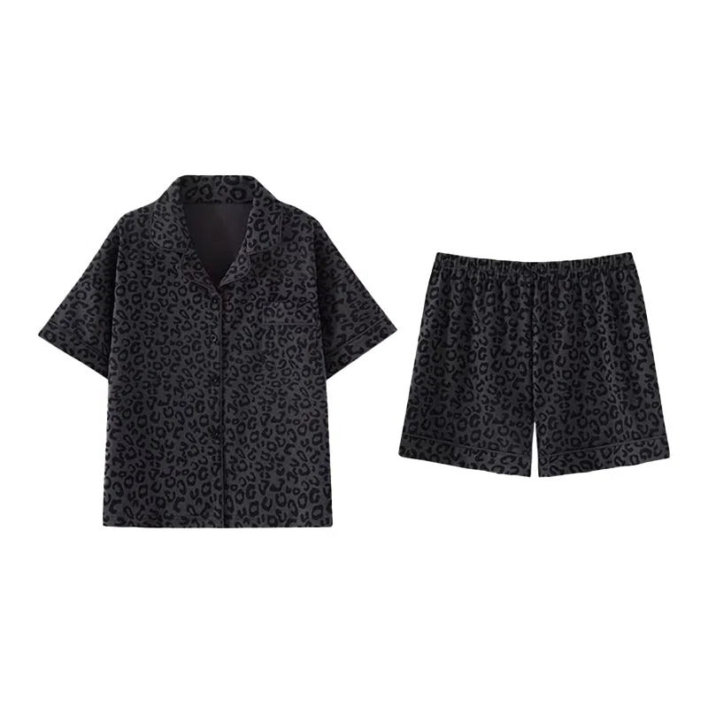 静英鸾 夏季女简约休闲宽松舒适短袖翻领家居服睡衣套装 女款
