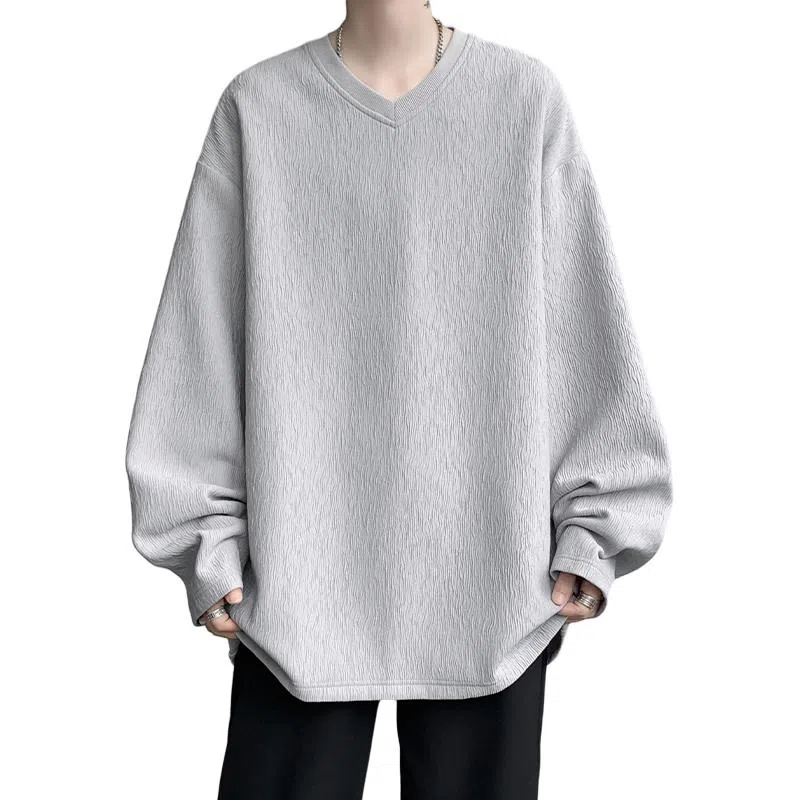 尘映 美式复古高街简约基础款早秋纯色圆领宽松休闲打底衫户外潮牌百搭青少年学院风套头插肩长袖卫衣 男女同款