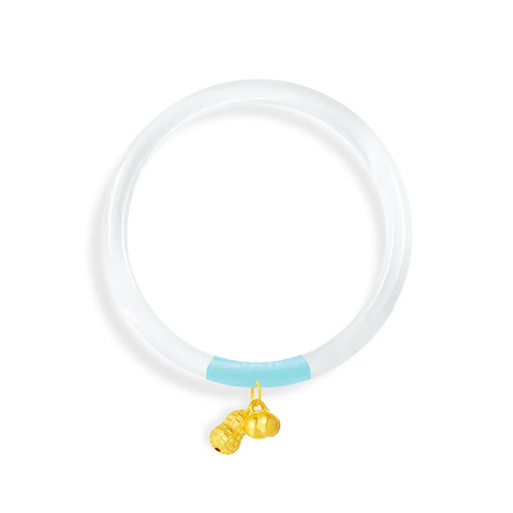 【999足金纯金 好柿发生】 福韵金 六桂福 花生柿子新中式国风国潮轻奢优雅时尚森系蓝色系小众设计百搭#好运 玉髓 手镯 女款