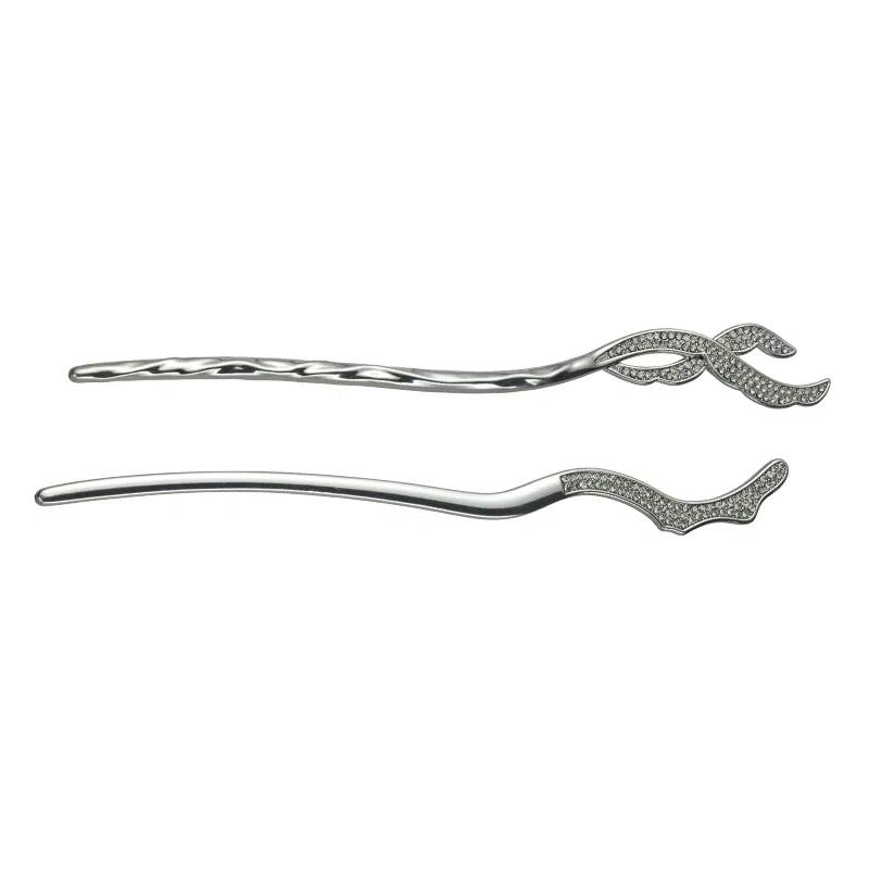 沂茹 时尚森系精致个性小众设计感简约几何银色闪钻盘发甜酷风日常通勤簪子 合金 发簪 女款