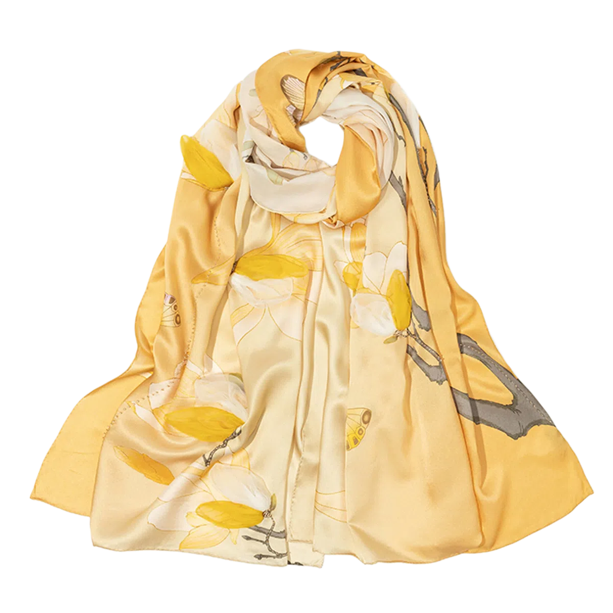 一米画纱 紫薇系列高级感立体花朵钉珠素绉缎旗袍外出中式印花 桑蚕丝 丝巾 女款