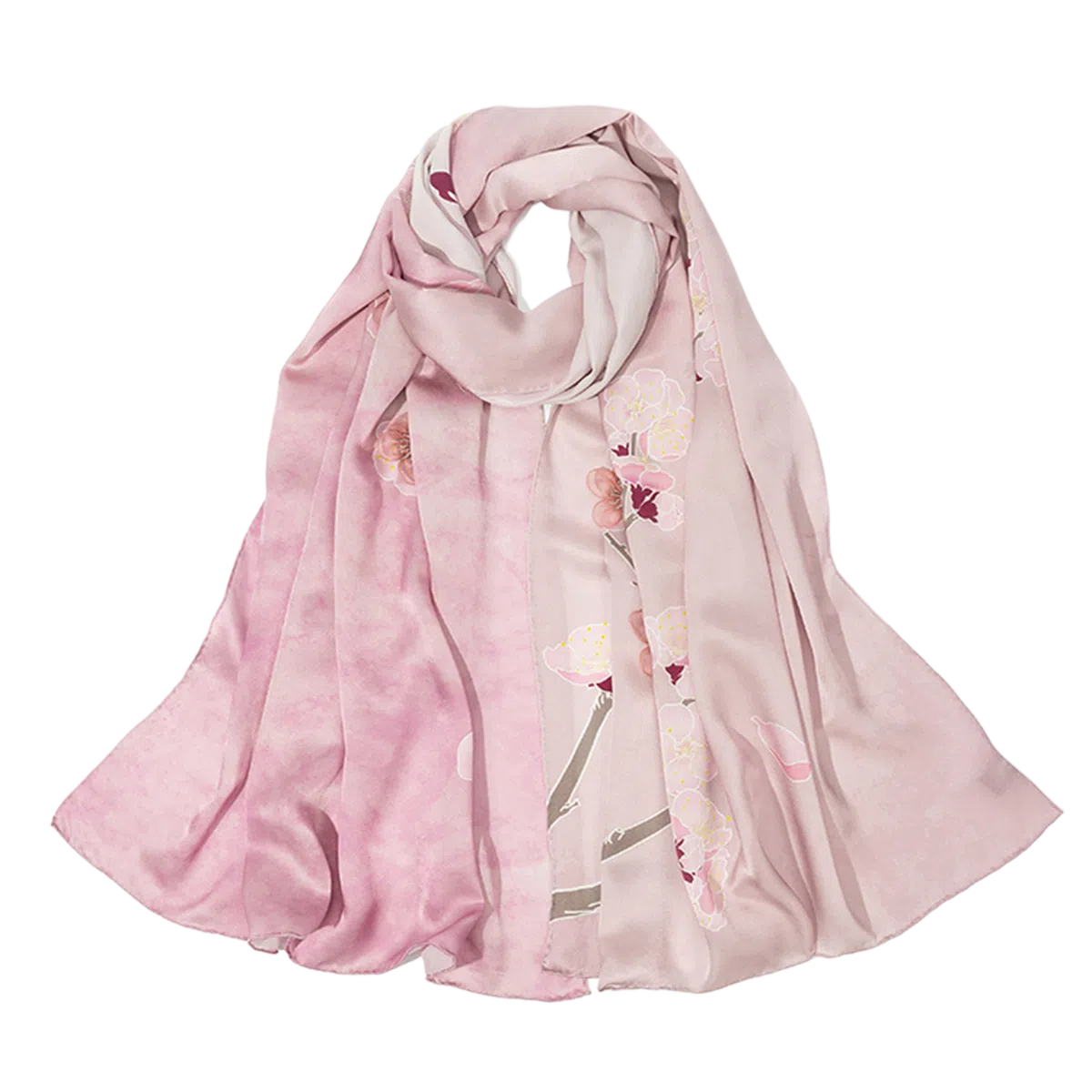 一米画纱 紫薇系列高级感立体花朵钉珠素绉缎旗袍外出中式印花 桑蚕丝 丝巾 女款