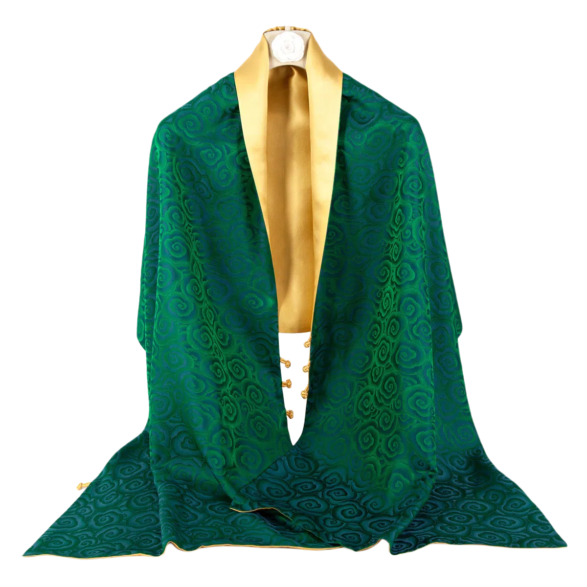 一米画纱 中式国风高级复古盘扣双面提花双层真丝长巾奢华两用 桑蚕丝 丝巾 女款