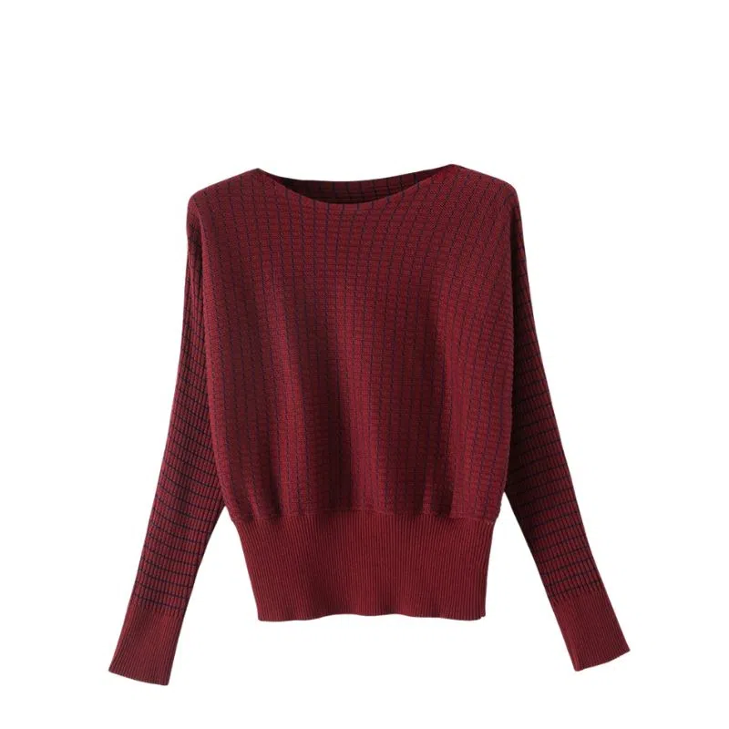 晚白 高弹力打底内搭不扎肤条纹针织衫 女款