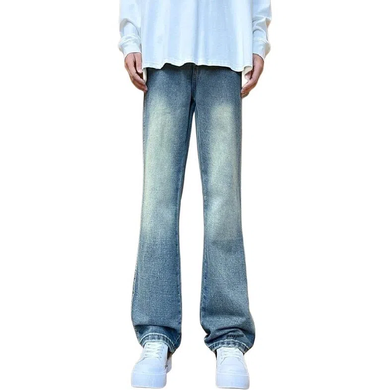 洋气先生 美式高街复古磨白水洗做旧时尚直筒中腰垂感宽松简约休闲百搭柔软亲肤平整抗皱微喇显高显瘦氛围感基础款牛仔裤 男女同款