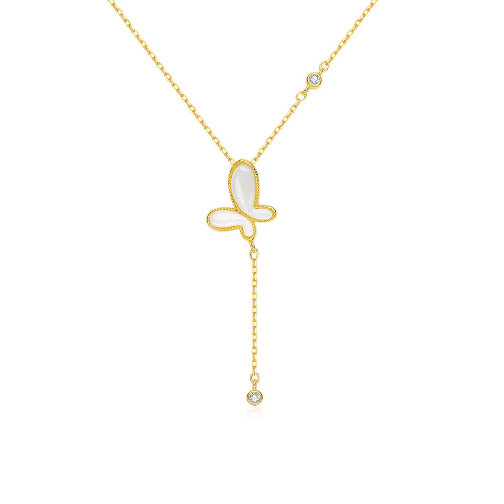 【S925纯银 蝴蝶招财玄学】 七七银饰 森系唯美清新流苏锁骨链 温柔氛围感 精致甜美优雅仙气 高颜值翩跹 好运 玉髓 项链 女款