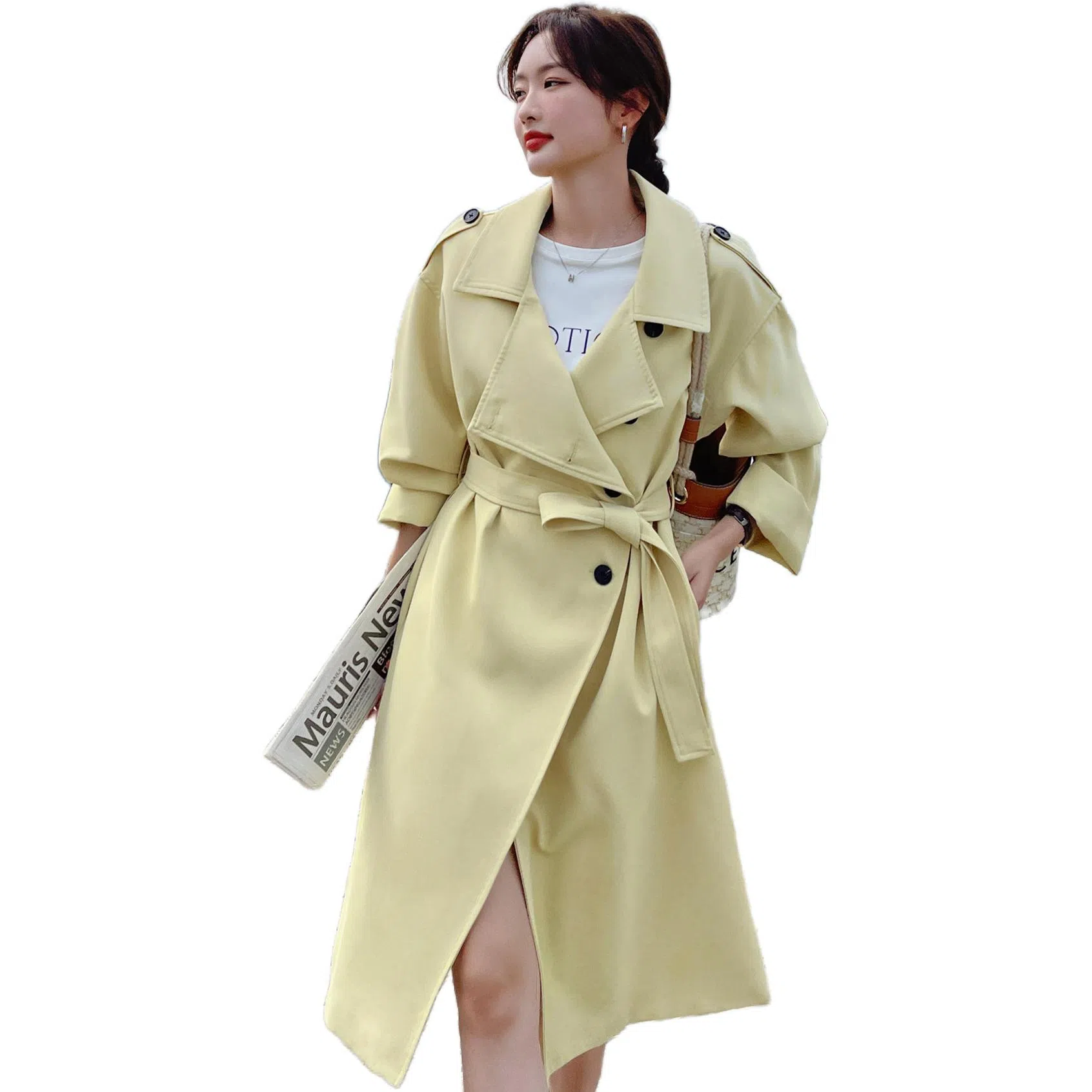 袋鼠 宽松适中西装领长袖风衣 女款