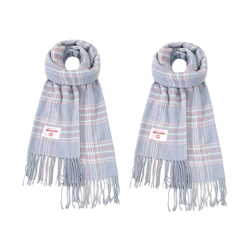 白卷 晚秋文艺气质梭织格子流苏 腈纶 绒线围巾 女款