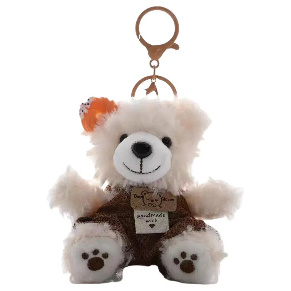 尚先生 小熊绒毛搭配贝雷帽调色板文艺牛仔背带裤造型爱精致 毛绒 挂件 男女同款情侣款