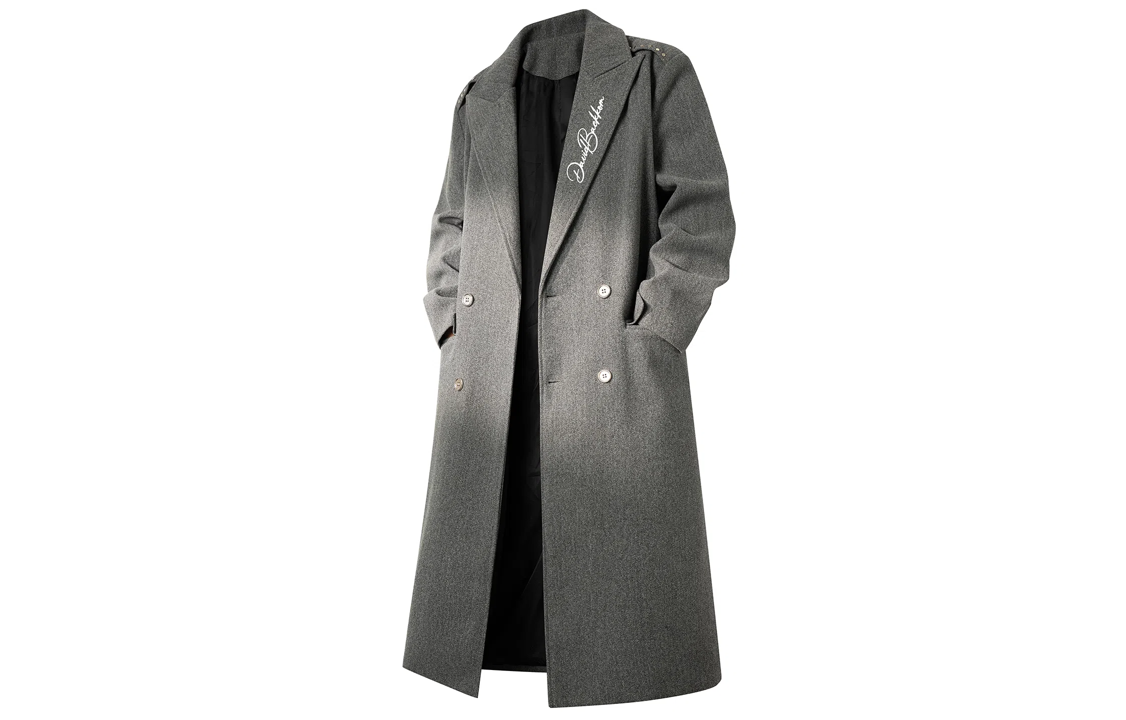 大卫贝肯 美式高街简约基础中长款英伦高级感品牌签名印花铆钉设计痞帅纯色潮牌休闲宽松通勤百搭外套大衣 男女同款