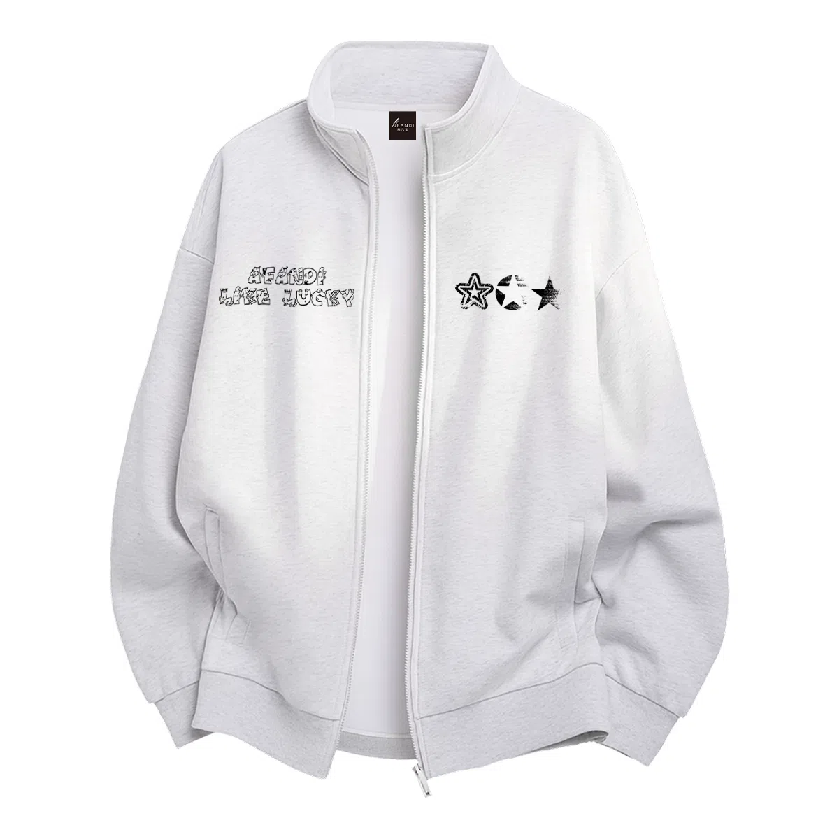 阿凡迪 美式高街复古时尚潮流创意个性字母星星印花日常通勤休闲运动经典百搭长袖氛围感学院风纯色开衫外套卫衣 男女同款